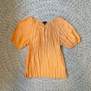 Talbots orange crushed pleated silk short sleeve puff arm blouse small petite
